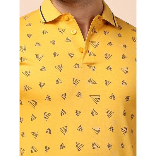 Generic Men's Casual Cotton Printed Polo Neck Half Sleeve T-Shirt (Mustard)