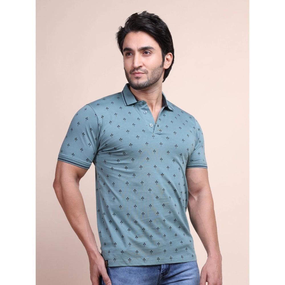 Generic Men's Casual Cotton Printed Polo Neck Half Sleeve T-Shirt (Grey)