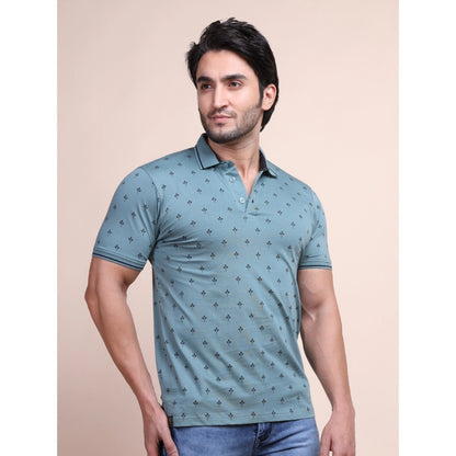 Generic Men's Casual Cotton Printed Polo Neck Half Sleeve T-Shirt (Grey)