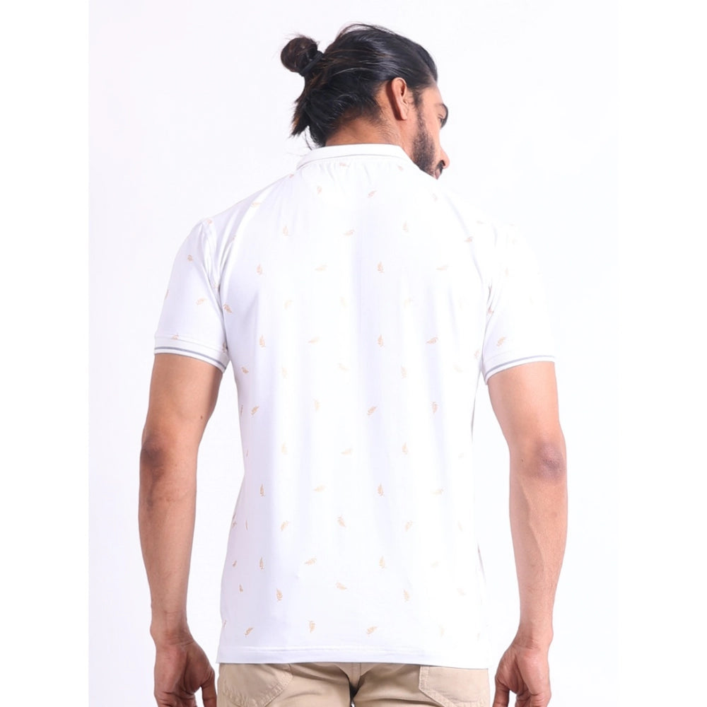 Generic Men's Casual Cotton Printed Polo Neck Half Sleeve T-Shirt (White)