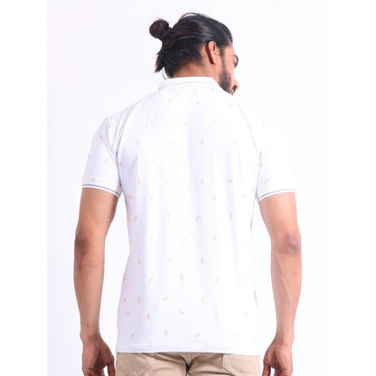 Generic Men's Casual Cotton Printed Polo Neck Half Sleeve T-Shirt (White)