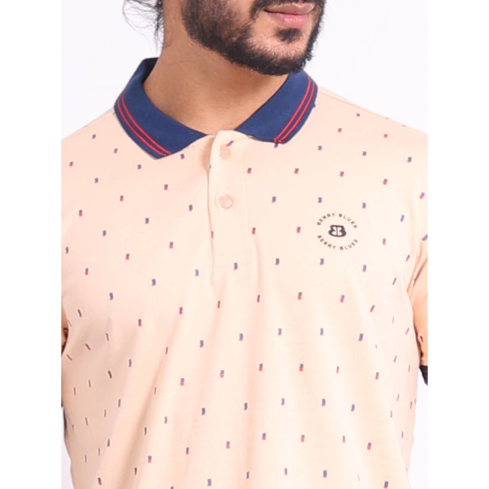 Generic Men's Casual Cotton Printed Polo Neck Half Sleeve T-Shirt (Peach)