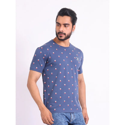 Generic Men's Casual Cotton Printed Round Neck Half Sleeve T-Shirt (Blue)