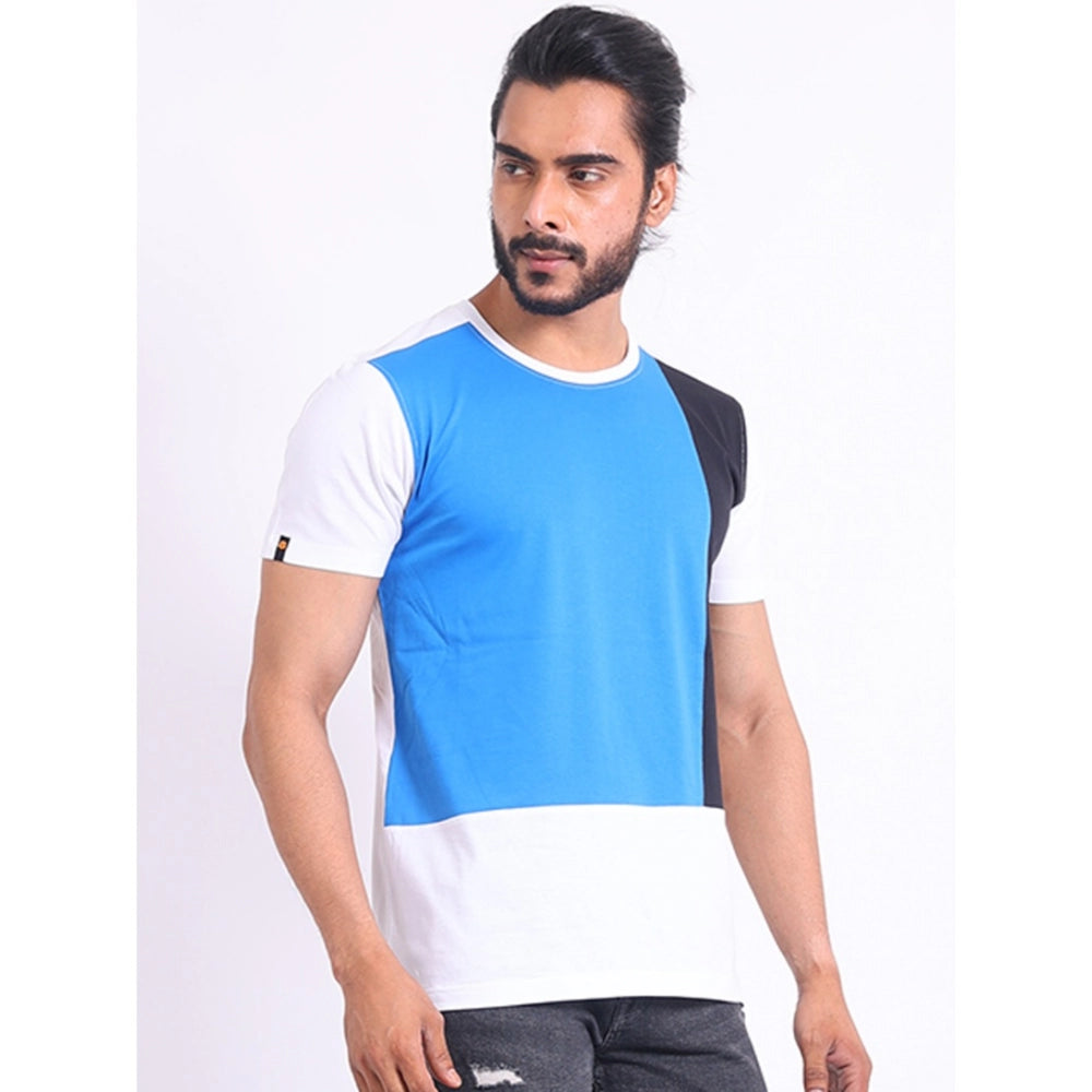 Generic Men's Casual Cotton Printed Round Neck Half Sleeve T-Shirt (Blue)