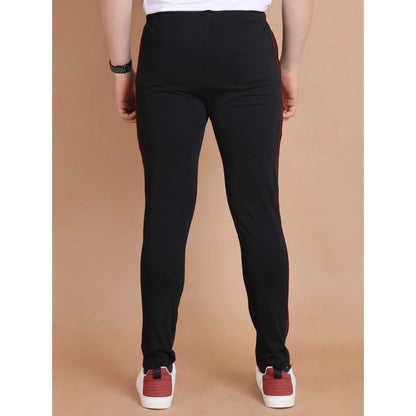 Generic Men's Casual Cotton Striped Full Length Track Pant (Black)