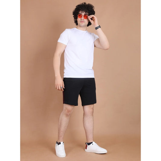 Generic Men's Casual Cotton Striped Above knee Shorts (Black)