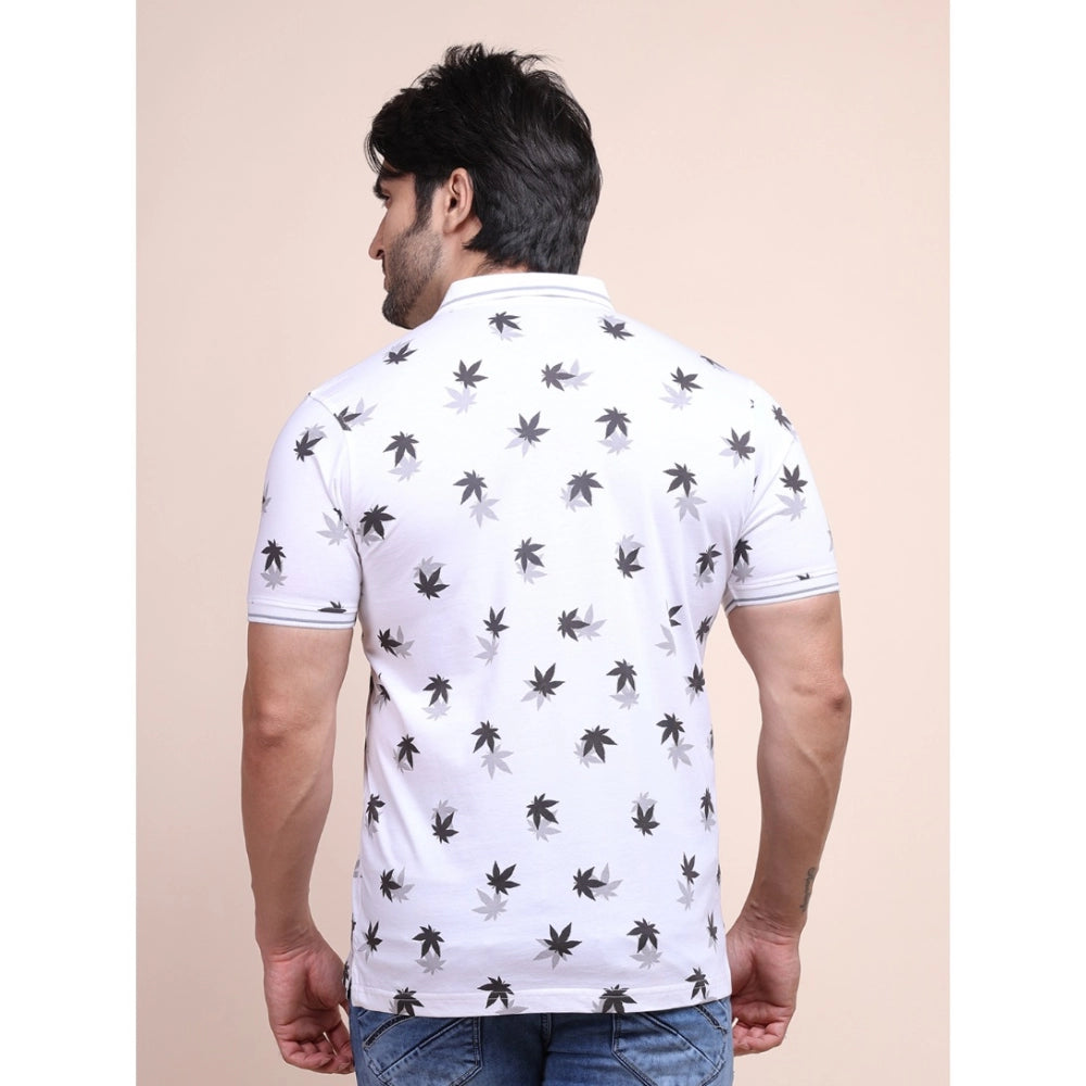 Generic Men's Casual Cotton Printed Polo Neck Half Sleeve T-Shirt (White)