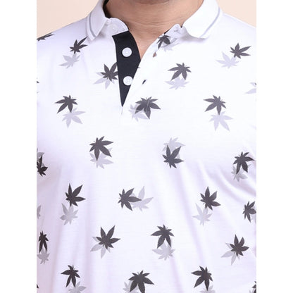 Generic Men's Casual Cotton Printed Polo Neck Half Sleeve T-Shirt (White)