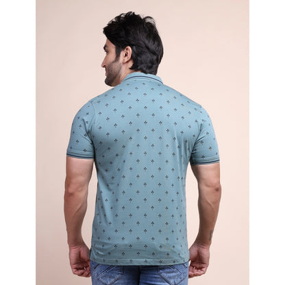 Generic Men's Casual Cotton Printed Polo Neck Half Sleeve T-Shirt (Grey)