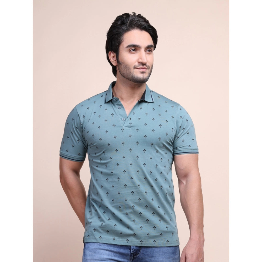 Generic Men's Casual Cotton Printed Polo Neck Half Sleeve T-Shirt (Grey)