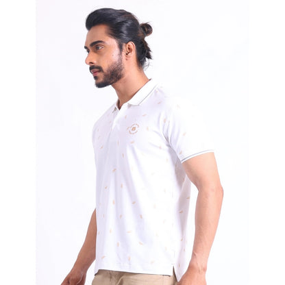 Generic Men's Casual Cotton Printed Polo Neck Half Sleeve T-Shirt (White)