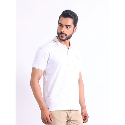 Generic Men's Casual Cotton Printed Polo Neck Half Sleeve T-Shirt (White)