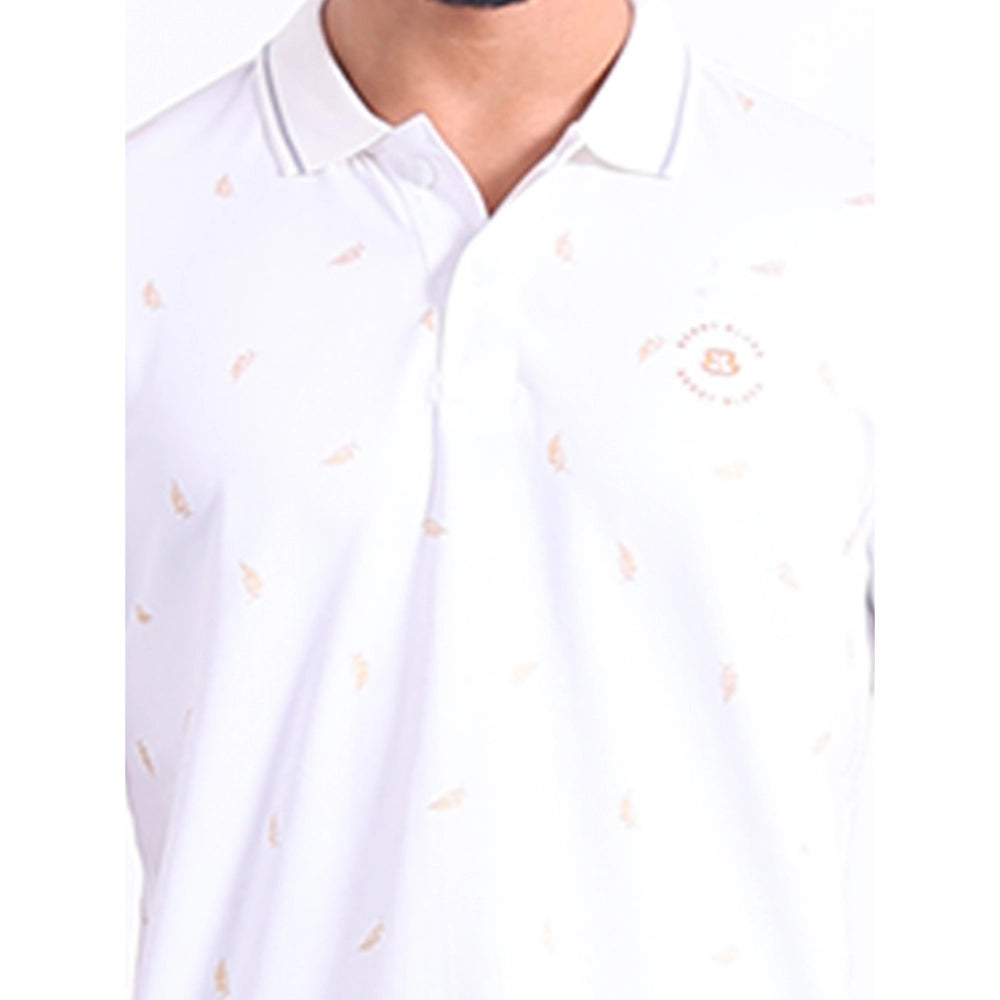 Generic Men's Casual Cotton Printed Polo Neck Half Sleeve T-Shirt (White)