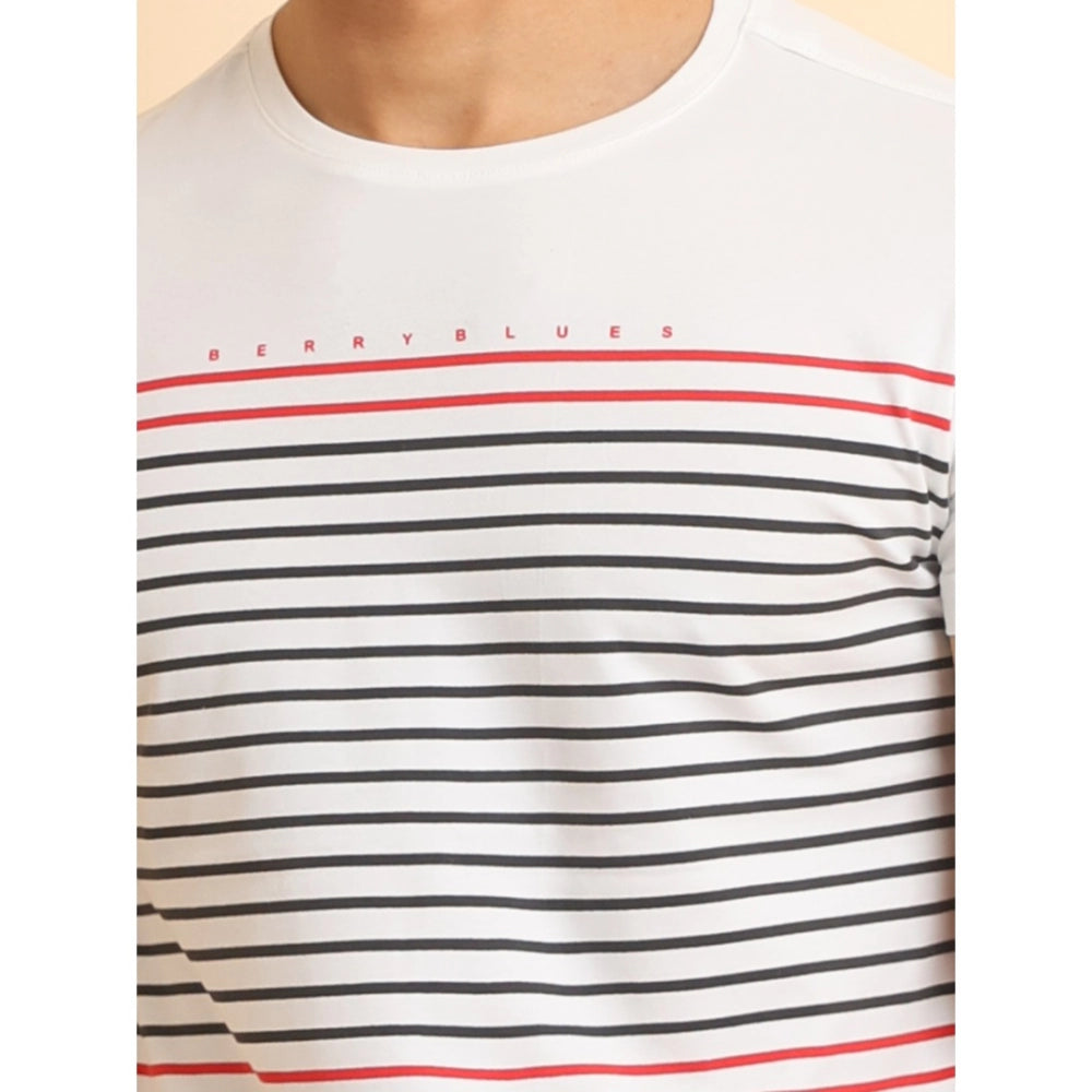 Generic Men's Casual Cotton Printed Round Neck Half Sleeve T-Shirt (White)
