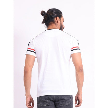 Generic Men's Casual Cotton Printed Round Neck Half Sleeve T-Shirt (White)