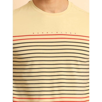 Generic Men's Casual Cotton Printed Round Neck Half Sleeve T-Shirt (Beige)