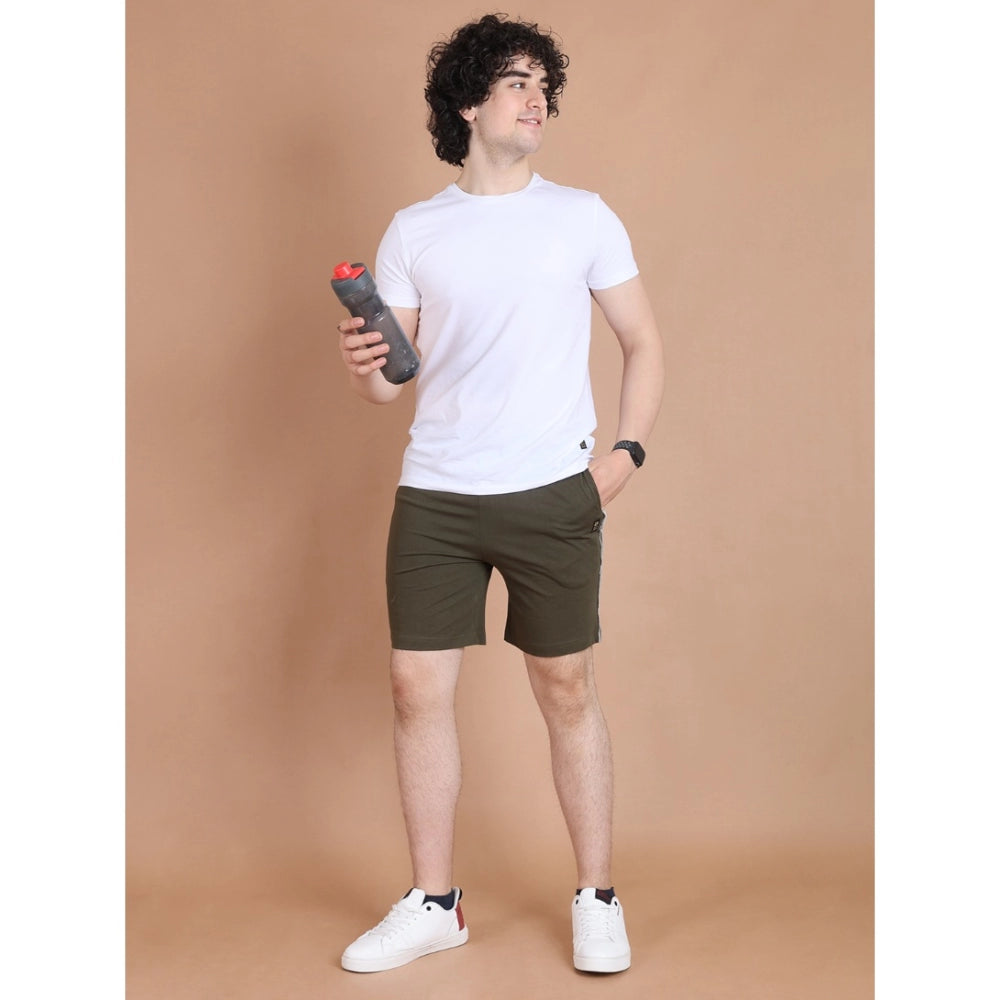 Generic Men's Casual Cotton Striped Above knee Shorts (Olive)