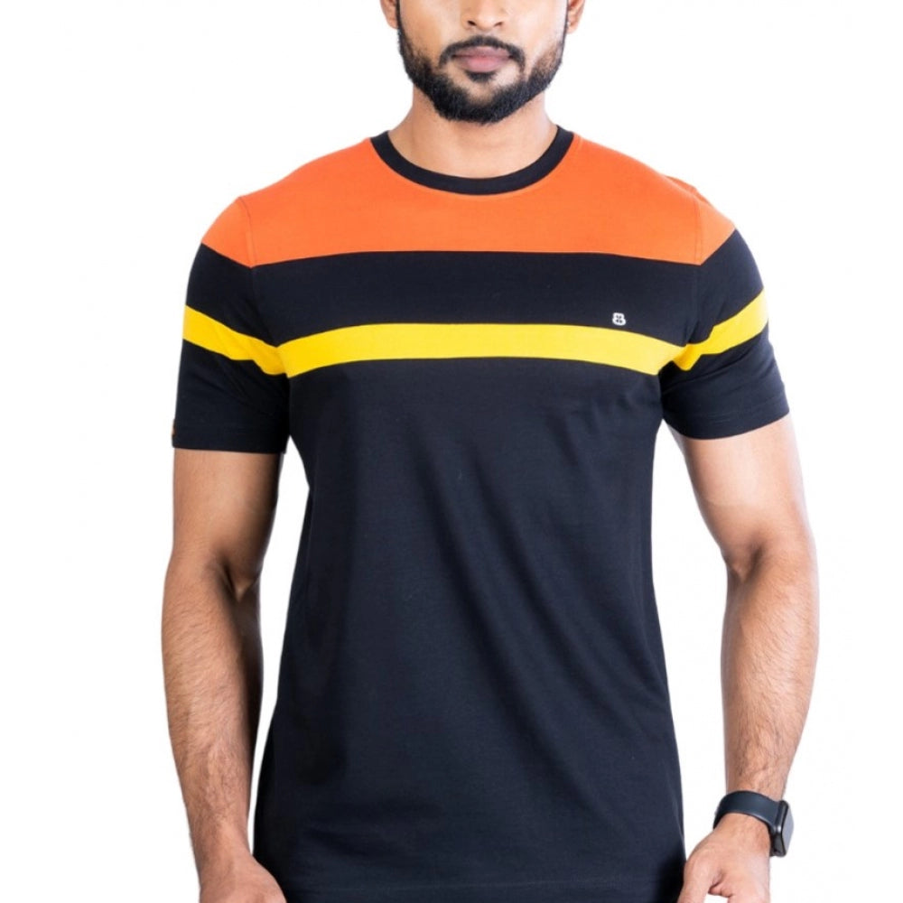 Generic Men's Casual Cotton Printed Round Neck Half Sleeve T-Shirt (Black)