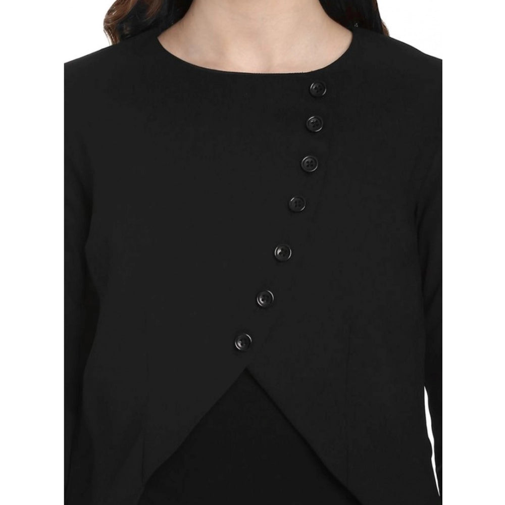 Generic Women's Polyester Diagonal Cut Long Sleeves Blazer (Black)