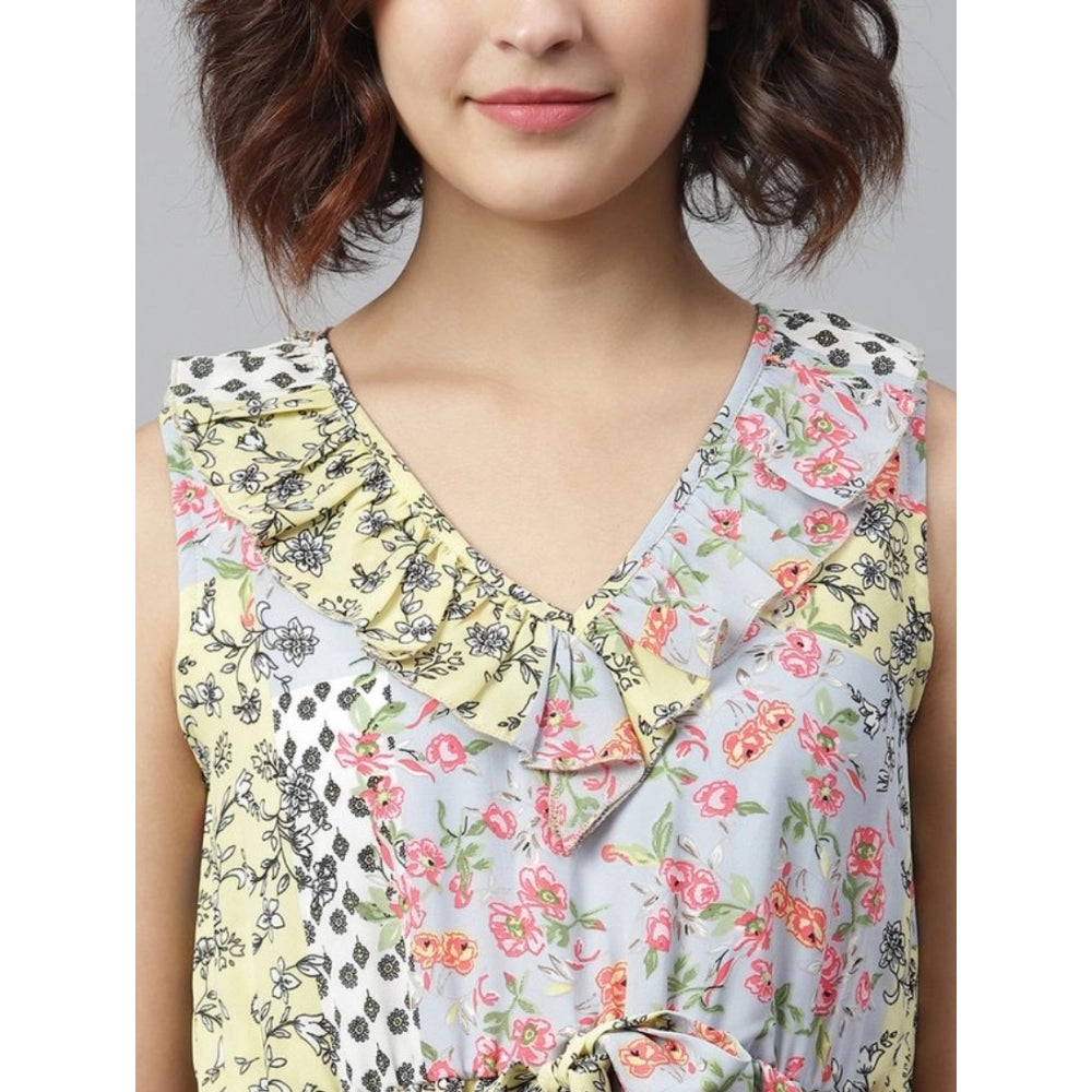 Generic Women's Polyester Peplum Sleeveless Above Knee Dress (Multicolor)