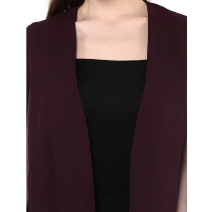 Generic Women's Polyester Solid Cape Sleeve Blazer (Wine)