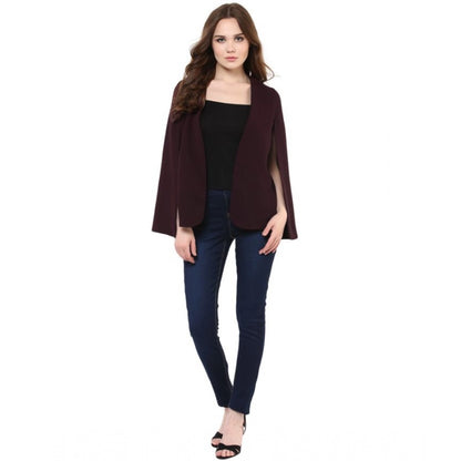 Generic Women's Polyester Solid Cape Sleeve Blazer (Wine)