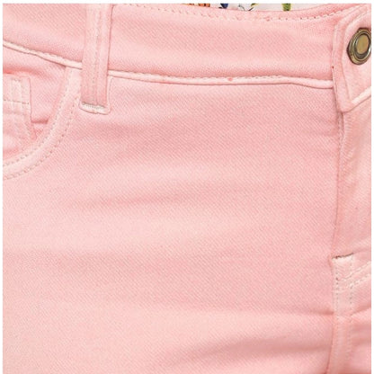 Generic Women's Denim Solid Buttoned Jeans (Pink)