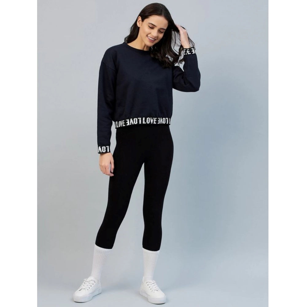 Generic Women's Fleece Solid Long Sleeves Sweatshirt (Navy)