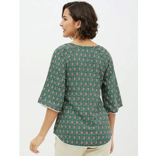 Generic Women's Polyester Printed 3-4th Sleeves Top (Green)