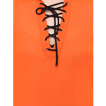 Generic Women's Polyester Solid Long Sleeves Regular Top (Orange)