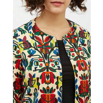 Generic Women's Polyester Floral 3-4th Sleeves Shrug (Multicolor)