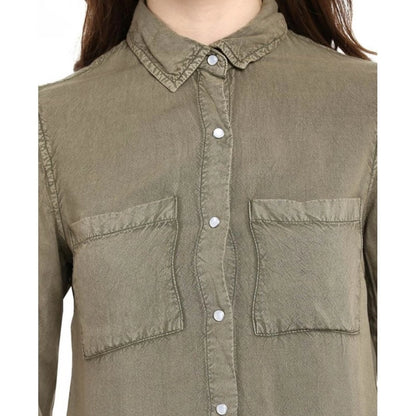 Generic Women's Rayon Solid Long Sleeves Standard Length Shirt (Olive Green)