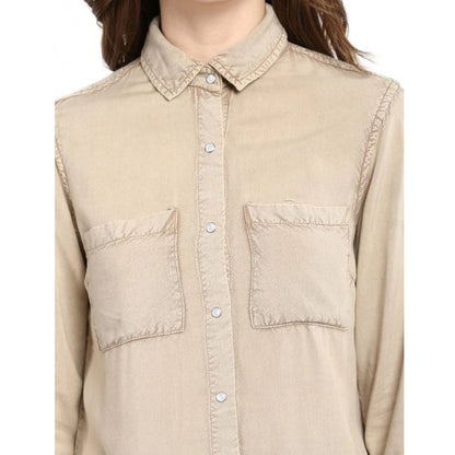 Generic Women's Rayon Solid Long Sleeves Standard Length Shirt (Beige)