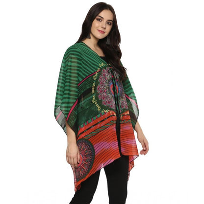 Generic Women's Polyester Printed Kaftan Sleeve Shrug (Green - Multicolor)