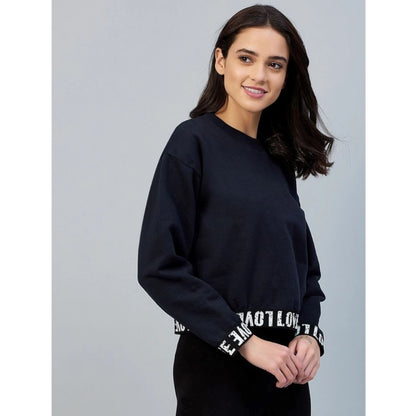 Generic Women's Fleece Solid Long Sleeves Sweatshirt (Navy)