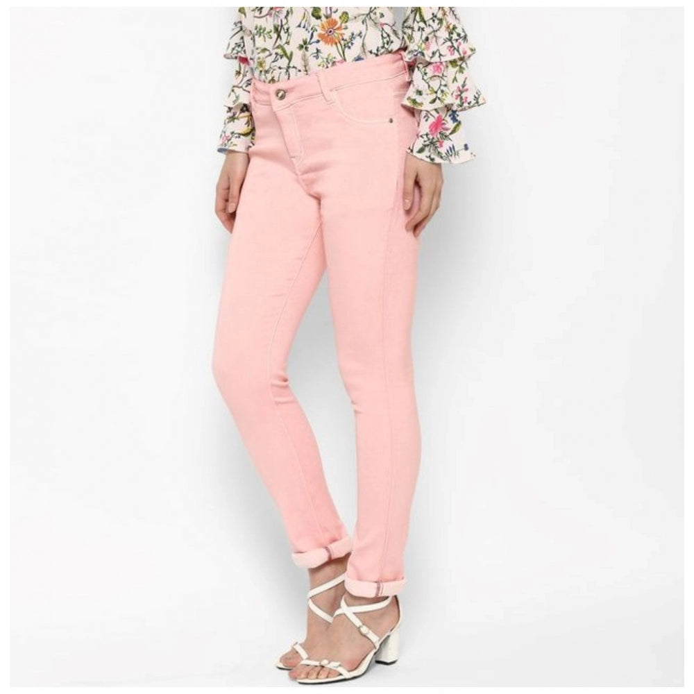 Generic Women's Denim Solid Buttoned Jeans (Pink)