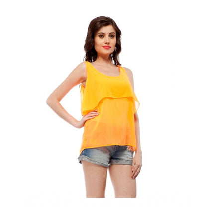 Generic Women's Polyester Solid Sleeveless Regular Top (Orange)