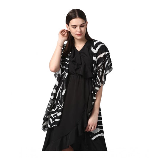 Generic Women's Polyester Printed Short Sleeve Shrug (Black)