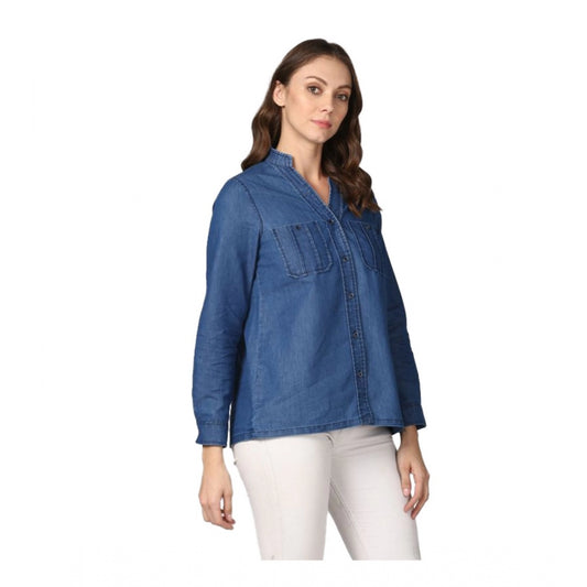 Generic Women's Denim Solid Long Sleeves Top (Blue)