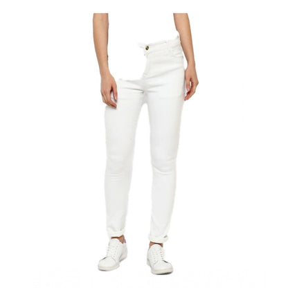 Generic Women's Denim Solid Buttoned Jeans (White)