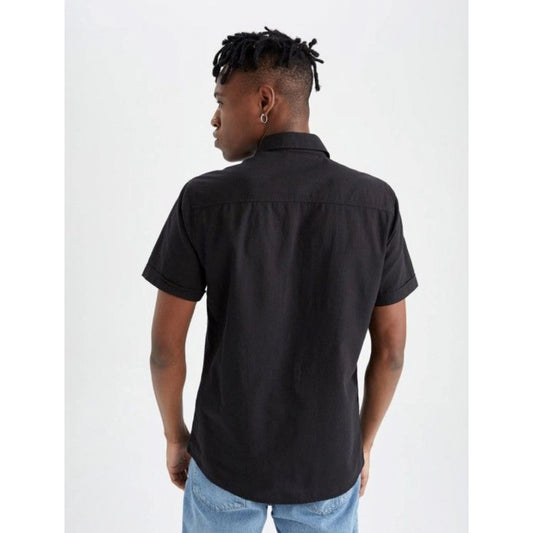Generic Men's Cotton Blend Solid Half-Sleeve Regular Shirt (Black)