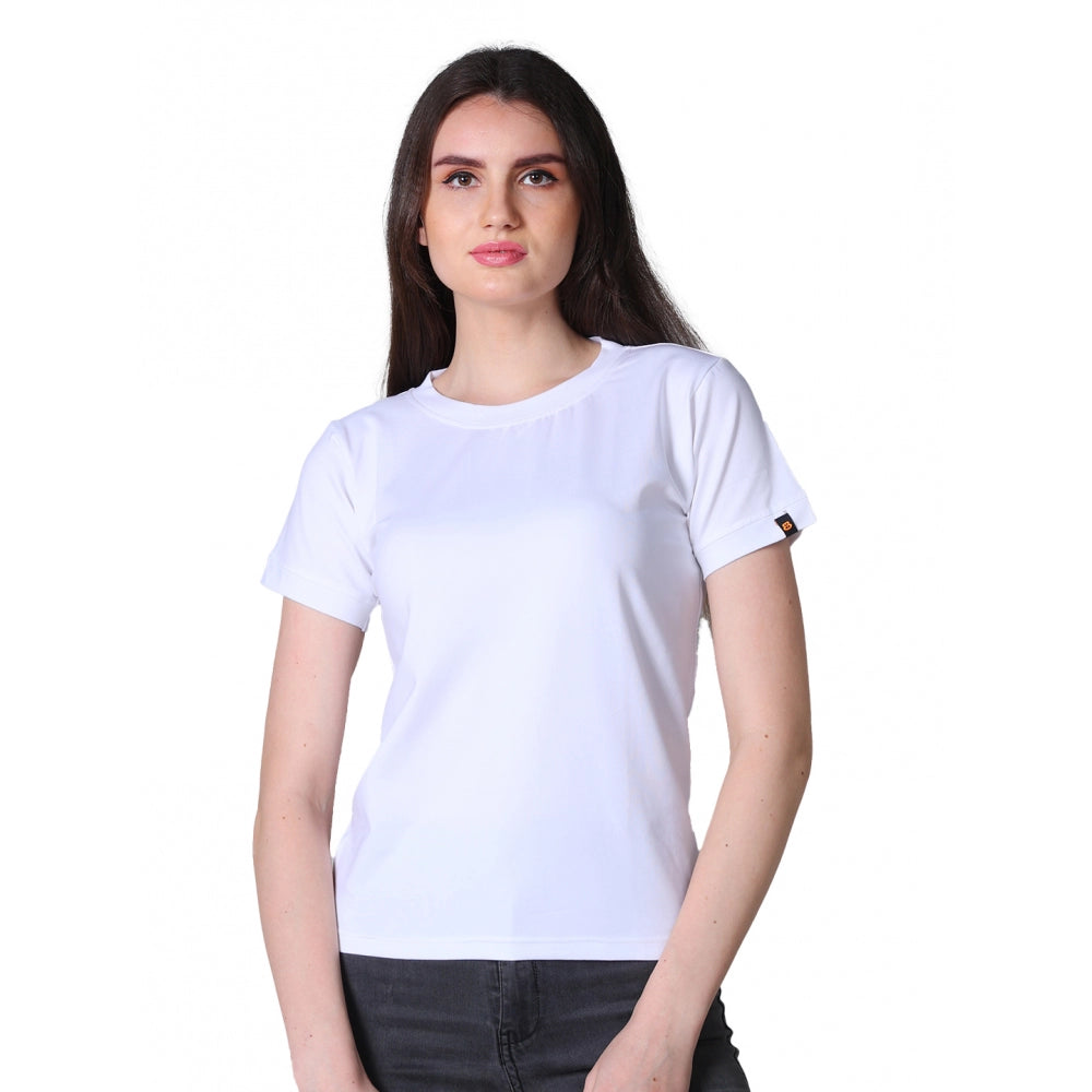 Generic Women's Cotton Blended Solid Round Neck Half Sleeve T-Shirt (White)