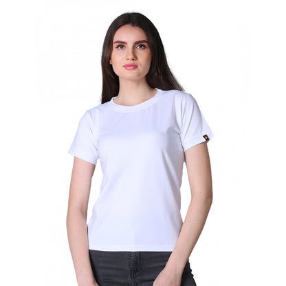 Generic Women's Cotton Blended Solid Round Neck Half Sleeve T-Shirt (White)