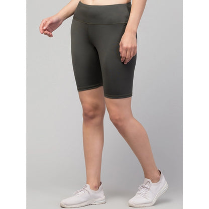 Generic Women's Polyester Solid Above Knee High-Rise Shorts (Green)