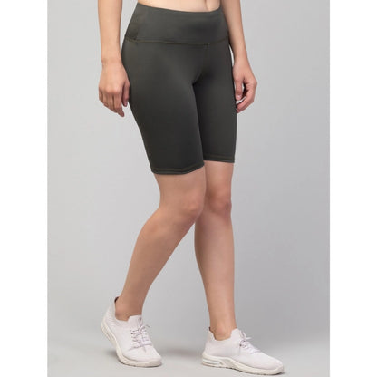 Generic Women's Polyester Solid Above Knee High-Rise Shorts (Green)