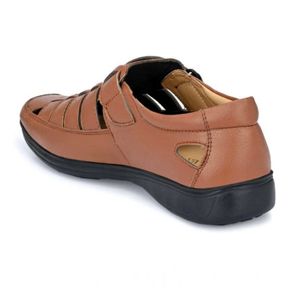 Generic Men's Casual Faux Leather Solid Velcro Sandal (Tan)