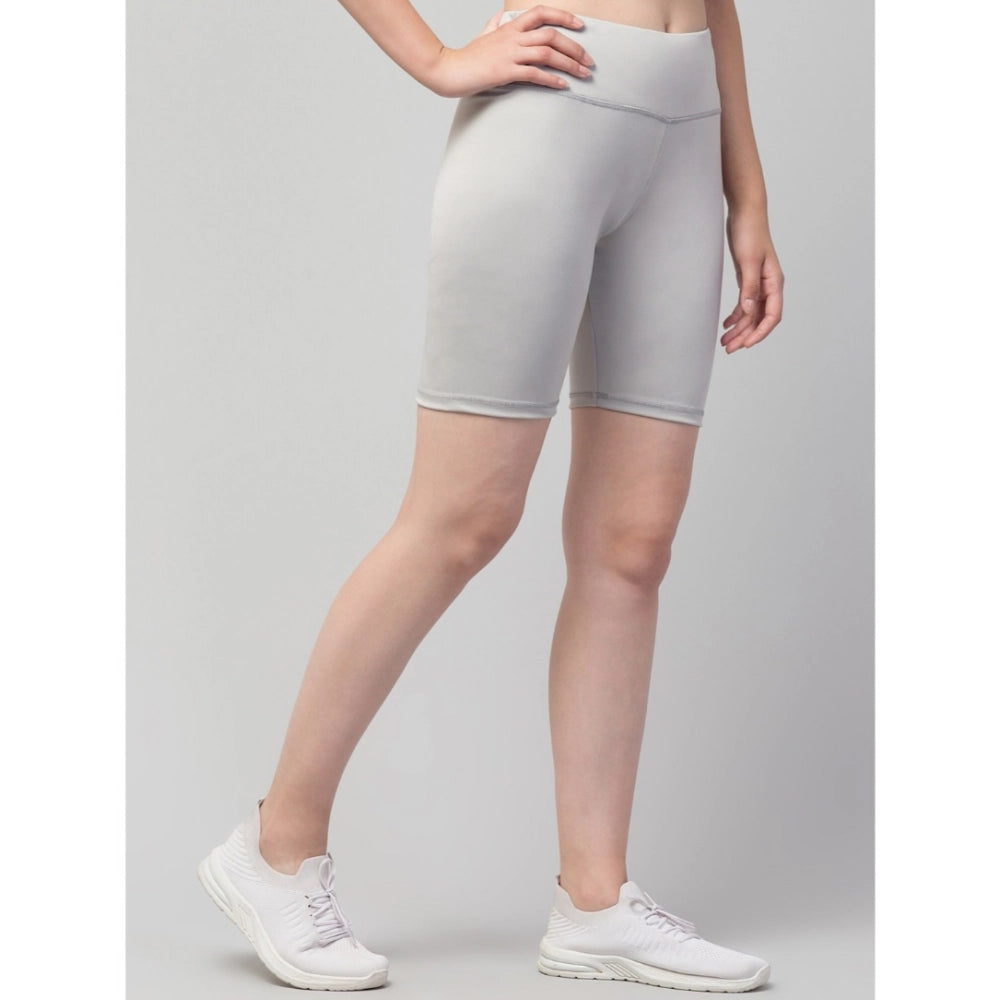 Generic Women's Polyester Solid Above Knee High-Rise Shorts (Grey)