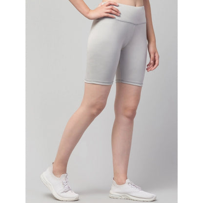 Generic Women's Polyester Solid Above Knee High-Rise Shorts (Grey)