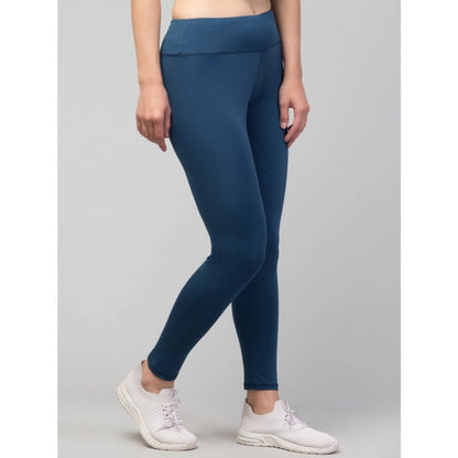 Generic Women's Polyester Solid Ankle Length High-Rise Tights (Teal)