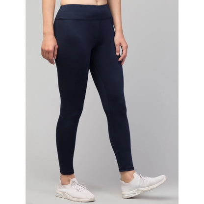 Generic Women's Polyester Solid Ankle Length High-Rise Tights (Navy)